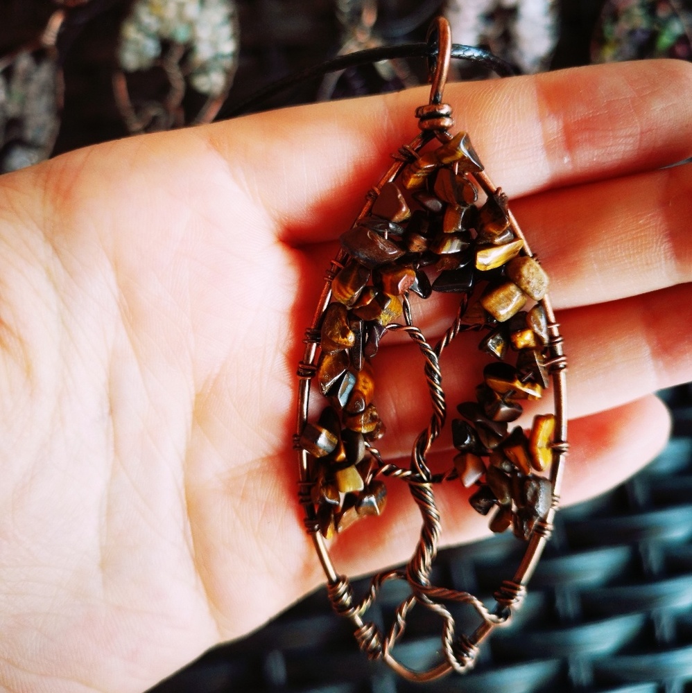 Tigers eye crystal tree of life necklace wire wrap
